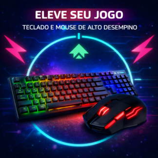 Kit Teclado Gamer Semi Mecânico Led RGB Mouse Preto