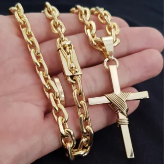 Corrente 8mm 70cm Cruz Banhado Ouro
