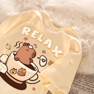 Camiseta Feminina Basica 100% Algodão Premium (Unissex) Larga Estampa Relax Capivara Capibara