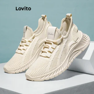 Lovito Tênis Esportivo Sporty Simples Respirável com Malha Tendência para Pickleball para Mulheres LFA50101