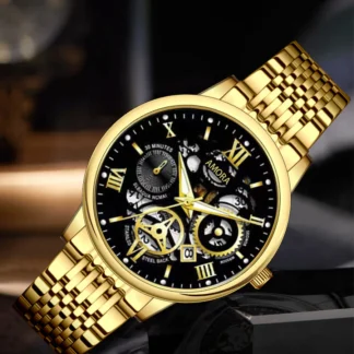 Relogio Esqueleto Aco Inoxidavel Dourado