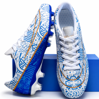 Chuteira Profissional Campo Elite Grip Azul & Branco – Alta Performance e Controle Total