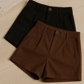 Kit 2 Shorts Femininos Linho Cintura Alta com Bolsos