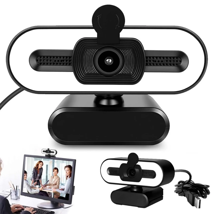 Webcam Full HD 1080p USB com Luz LE...